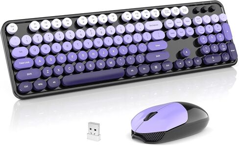 Wireless Keyboard and Mouse Combo, 2.4GHz Retro Full-Size Typewriter Keyboard with Number Pad and Wireless Mouse for PC/Laptop/Desktop/Windows (Pale Blue) in Kuwait