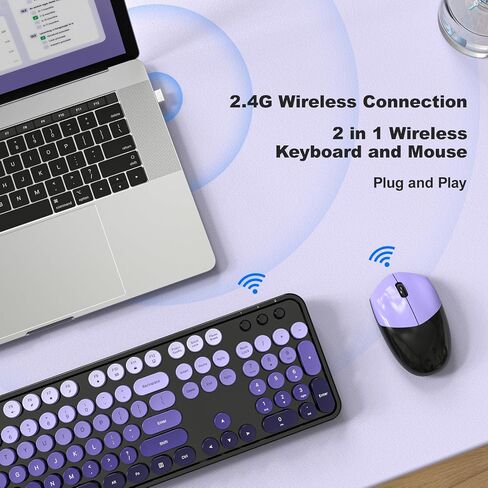 Wireless Keyboard and Mouse Combo, 2.4GHz Retro Full-Size Typewriter Keyboard with Number Pad and Wireless Mouse for PC/Laptop/Desktop/Windows (Pale Blue) in Kuwait