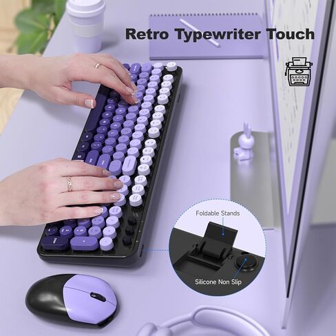 Wireless Keyboard and Mouse Combo, 2.4GHz Retro Full-Size Typewriter Keyboard with Number Pad and Wireless Mouse for PC/Laptop/Desktop/Windows (Pale Blue) in Kuwait