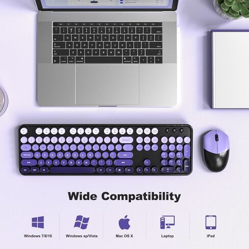 Wireless Keyboard and Mouse Combo, 2.4GHz Retro Full-Size Typewriter Keyboard with Number Pad and Wireless Mouse for PC/Laptop/Desktop/Windows (Pale Blue) in Kuwait