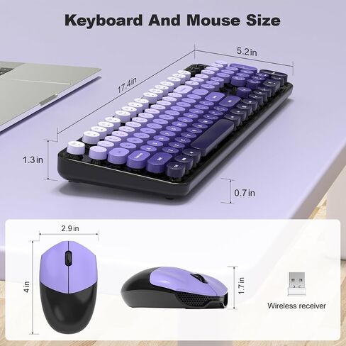 Wireless Keyboard and Mouse Combo, 2.4GHz Retro Full-Size Typewriter Keyboard with Number Pad and Wireless Mouse for PC/Laptop/Desktop/Windows (Pale Blue) in Kuwait
