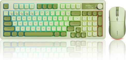 Wireless Keyboard and Mouse Combo Creamy with Number Pad for Desktop Mac iPad Bluetooth/2.4ghz/Wired Rechargeable Light up RGB Quiet Compatible with PC Laptop Tablet (Green) in Saudi Arabia