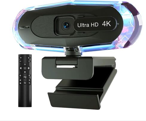 جهاز تحكم عن بعد بدقة 4K Ultra HD مع كاميرا ويب حامل، إضاءة LED RGB، زاوية واسعة 95 درجة، تركيز تلقائي، 1080P@60FPS، أسود، USB 2.0، لمؤتمرات الفيديو، سطح المكتب/الكمبيوتر المحمول in Kuwait