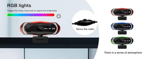 جهاز تحكم عن بعد بدقة 4K Ultra HD مع كاميرا ويب حامل، إضاءة LED RGB، زاوية واسعة 95 درجة، تركيز تلقائي، 1080P@60FPS، أسود، USB 2.0، لمؤتمرات الفيديو، سطح المكتب/الكمبيوتر المحمول in Kuwait