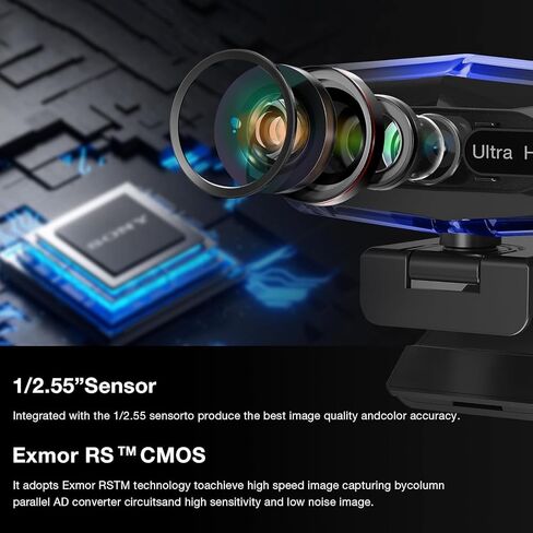 جهاز تحكم عن بعد بدقة 4K Ultra HD مع كاميرا ويب حامل، إضاءة LED RGB، زاوية واسعة 95 درجة، تركيز تلقائي، 1080P@60FPS، أسود، USB 2.0، لمؤتمرات الفيديو، سطح المكتب/الكمبيوتر المحمول in Kuwait