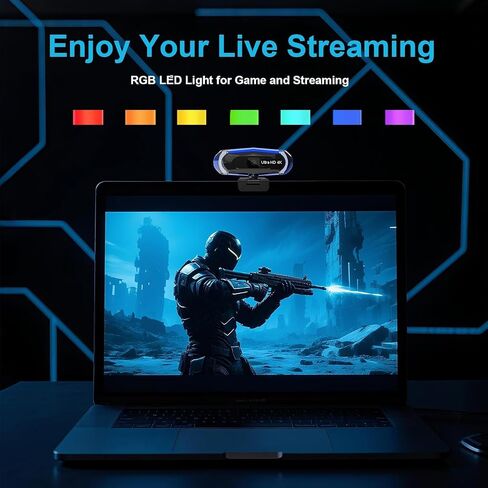 جهاز تحكم عن بعد بدقة 4K Ultra HD مع كاميرا ويب حامل، إضاءة LED RGB، زاوية واسعة 95 درجة، تركيز تلقائي، 1080P@60FPS، أسود، USB 2.0، لمؤتمرات الفيديو، سطح المكتب/الكمبيوتر المحمول in Kuwait