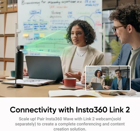 حزمة Insta360 WaveLink - مكبر صوت احترافي مع جناح تسجيل AI، ومسجل صوت، و8 ميكروفونات لإلغاء الضوضاء مع تكوين الشعاع، ونص AI، و99 لغة، وسعة 32 جيجابايت، والاجتماعات (Wave+Link 2) in Saudi Arabia