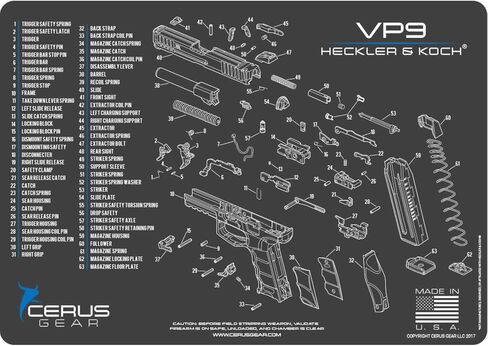 EDOG Heckler & Koch VP9 Cerus Gear التخطيطي (عرض متفجر) تنظيف مسدس شديد التحمل 12 × 17 حصائر مبطنة لحماية سطح العمل ومقاومة المذيبات والزيت in Kuwait