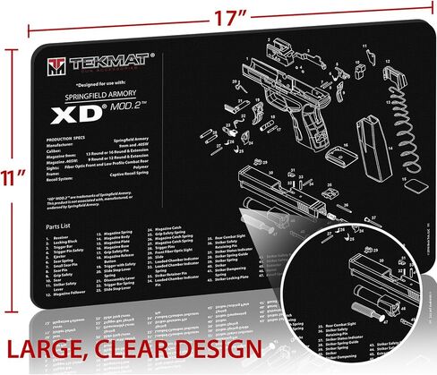 TekMat Original 11" x 17" - 1/8" Thick Oil Resistant Non-Slip Waterproof Scratchproof Washable Handgun Maintenance & Cleaning Mat for use with Springfield Armory in Saudi Arabia
