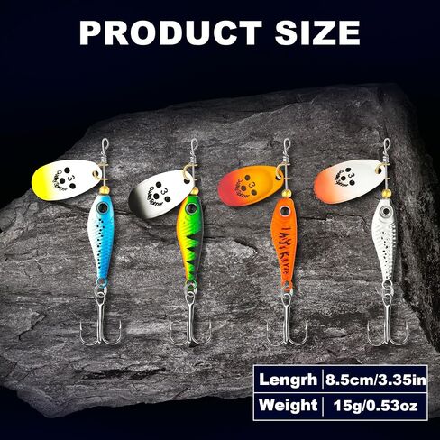 4Pcs Spinner Bait with Treble Hooks – Iron Plate Lifelike Fish Shape Spoon with Wide Blades for Bass Trout 2/5oz 1/2oz in Kuwait