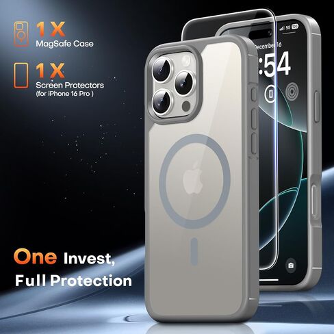 حافظة TAURI لهاتف iPhone 16 Pro، متوافقة مع MagSafe [غير صفراء] مع واقيات شاشة، حماية من الدرجة العسكرية، حافظة مغناطيسية رفيعة لهاتف iPhone 16 Pro 6.3 بوصة، رمادي in Saudi Arabia