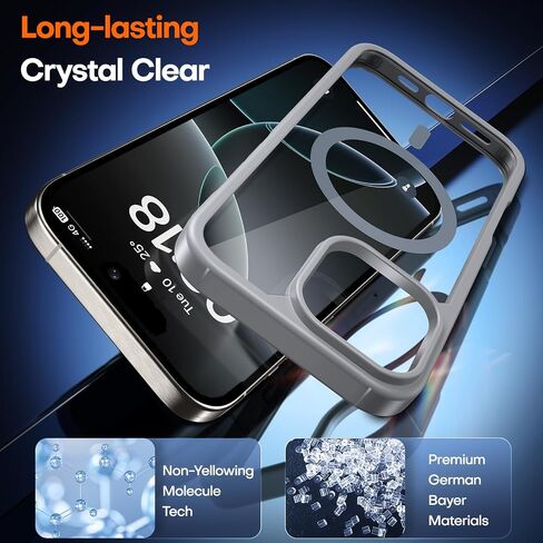 حافظة TAURI لهاتف iPhone 16 Pro، متوافقة مع MagSafe [غير صفراء] مع واقيات شاشة، حماية من الدرجة العسكرية، حافظة مغناطيسية رفيعة لهاتف iPhone 16 Pro 6.3 بوصة، رمادي in Saudi Arabia
