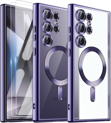 Official Titanium Case for Samsung Galaxy S25 Ultra,[Compatible with MagSafe][Full Camera Cover Protection] Metallic Glossy Slim Luxury Phone Case for Galaxy S 25 Ultra,Blue in Saudi Arabia