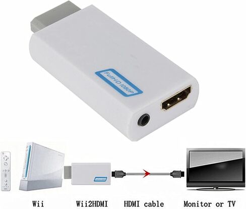 WII to HDMI Converter Full HD 1080P Wii 2 3.5mm Audio for PC HDTV Monitor Display to Adapterr (Color : As Shown, Size : One Size) in Saudi Arabia