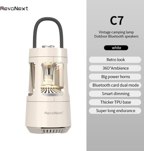 JWEX سماعات بلوتوث فانوس 4000 مللي أمبير، IPX4 فانوس تخييم قابل لإعادة الشحن مقاوم للماء مع مكبر صوت بلوتوث لانقطاع الطاقة، الإعصار، المشي لمسافات طويلة، فناء حديقة الحفلات، حفلة الموسيقى في الهواء الطلق (أبيض) in Kuwait