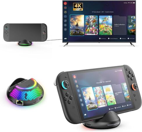 محطة إرساء محول التلفزيون للمحول 2، مجهزة بمنافذ USB 5 في 1، وLAN، وUSB-C، و4K HDMI، مع مخرج 60 هرتز وتأثيرات إضاءة RGB in Saudi Arabia