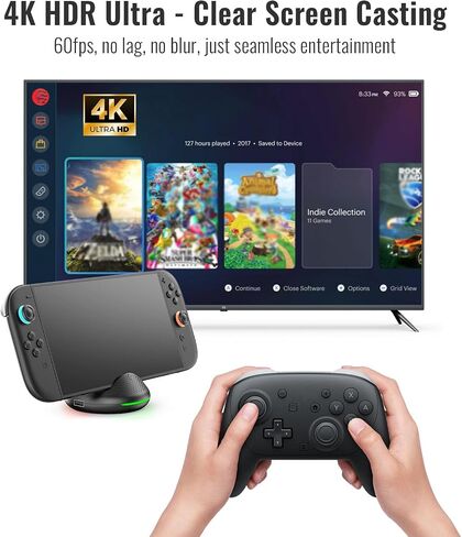 محطة إرساء محول التلفزيون للمحول 2، مجهزة بمنافذ USB 5 في 1، وLAN، وUSB-C، و4K HDMI، مع مخرج 60 هرتز وتأثيرات إضاءة RGB in Saudi Arabia