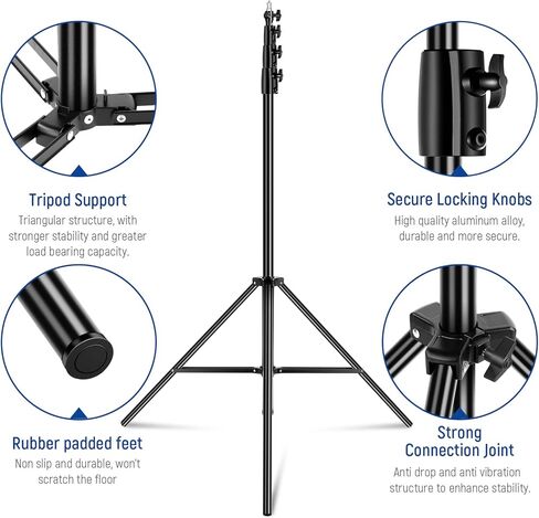 NEEWER 9.2ft/2.8m Air Cushioned Light Stand, Heavy Duty All Metal Tripod Stand with 1/4" to 3/8" Reversible Spigot, 3 Way Mounting Interface & Metal Locking Knobs, Max Load 5.5lb/2.5kg, ST-280AC in Kuwait