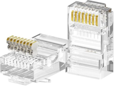 CableGeeker 100 حزمة Cat 6 RJ45 موصلات، مطلية بالذهب Cat6 ينتهي UTP كابل إيثرنت موصلات تجعيد متوافقة مع Cat5/Cat5e، قابس معياري للشبكة للأسلاك الصلبة أو المجدولة، شفاف in Kuwait