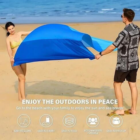 Beach Blanket, Extra Large Sandproof Waterproof Picnic Blanket, Lightweight, Compact, Ideal for Hiking, Camping(Gradient 3 Layers of Blue - 79" X 83") in Saudi Arabia