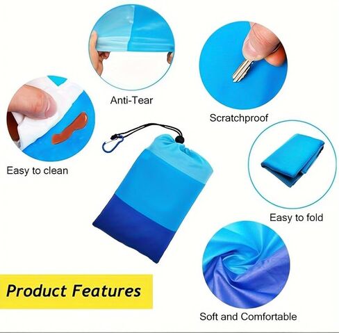 Beach Blanket, Extra Large Sandproof Waterproof Picnic Blanket, Lightweight, Compact, Ideal for Hiking, Camping(Gradient 3 Layers of Blue - 79" X 83") in Saudi Arabia