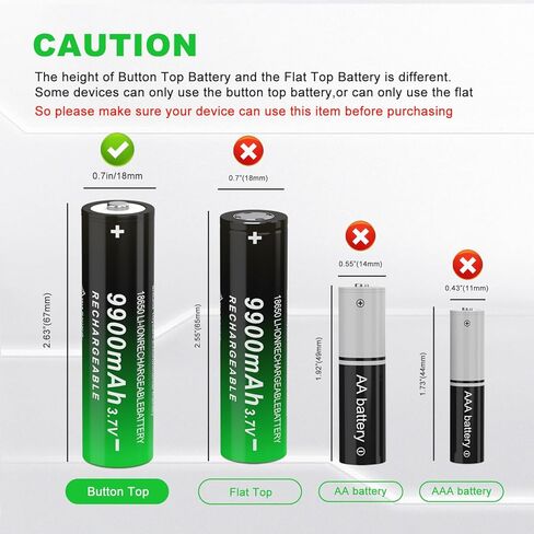 3.7V Rechargeable Battery Design for Flashlight Mod Camera & Flashlights, Heldlights, Toys High Performance Rechargeable Battery (Flat Top, 4 Pack) in Kuwait