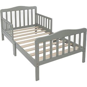 Volowoo Bed Frame for Girls & Boys, Classic Wood Bed Frame w/Safety Guardrail, Low to Floor Design, Wooden Slat Support, Fits Full Size Crib Mattress, Bedroom Furniture for Boys & Girls (White) in Kuwait
