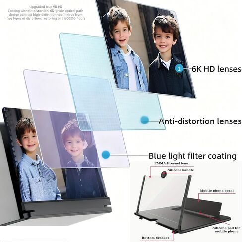 10"/12"/14"/16" Mobile Phone Magnifier Projector Screen, 2026 Upgrade Screen Magnifier for Cell Phone, Foldable Pull-Out 3D HD Screen Magnifier for All Smartphones (Black,12in) in Saudi Arabia