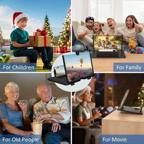 10"/12"/14"/16" Mobile Phone Magnifier Projector Screen, 2026 Upgrade Screen Magnifier for Cell Phone, Foldable Pull-Out 3D HD Screen Magnifier for All Smartphones (Black,12in) in Saudi Arabia