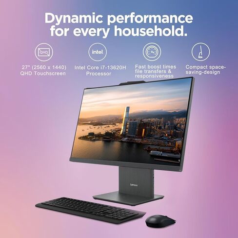 كمبيوتر مكتبي Lenovo IdeaCentre 27 بوصة الكل في واحد، شاشة لمس QHD (معدل تحديث 110 هرتز)، معالج Intel Core i7 13620H 10 النواة، ذاكرة الوصول العشوائي DDR5 سعة 32 جيجابايت، 1 تيرابايت PCIe SSD، لوحة مفاتيح وماوس، WiFi 6، RJ45، Windows 11 in Kuwait