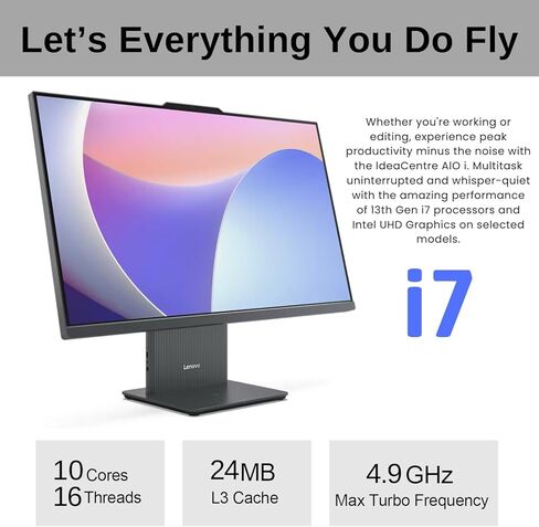 كمبيوتر مكتبي Lenovo IdeaCentre 27 بوصة الكل في واحد، شاشة لمس QHD (معدل تحديث 110 هرتز)، معالج Intel Core i7 13620H 10 النواة، ذاكرة الوصول العشوائي DDR5 سعة 32 جيجابايت، 1 تيرابايت PCIe SSD، لوحة مفاتيح وماوس، WiFi 6، RJ45، Windows 11 in Kuwait