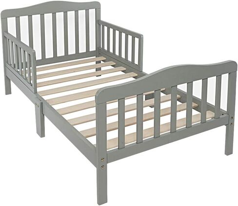 Volowoo Bed Frame for Girls & Boys, Classic Wood Bed Frame w/Safety Guardrail, Low to Floor Design, Wooden Slat Support, Fits Full Size Crib Mattress, Bedroom Furniture for Boys & Girls (White) in Kuwait