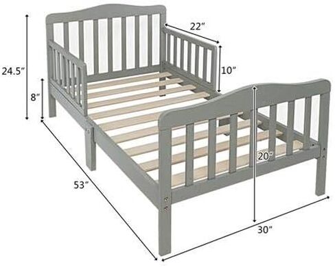 Volowoo Bed Frame for Girls & Boys, Classic Wood Bed Frame w/Safety Guardrail, Low to Floor Design, Wooden Slat Support, Fits Full Size Crib Mattress, Bedroom Furniture for Boys & Girls (White) in Kuwait
