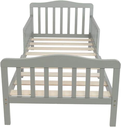 Volowoo Bed Frame for Girls & Boys, Classic Wood Bed Frame w/Safety Guardrail, Low to Floor Design, Wooden Slat Support, Fits Full Size Crib Mattress, Bedroom Furniture for Boys & Girls (White) in Kuwait