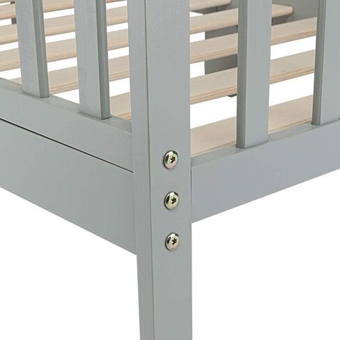 Volowoo Bed Frame for Girls & Boys, Classic Wood Bed Frame w/Safety Guardrail, Low to Floor Design, Wooden Slat Support, Fits Full Size Crib Mattress, Bedroom Furniture for Boys & Girls (White) in Kuwait