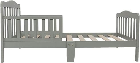Volowoo Bed Frame for Girls & Boys, Classic Wood Bed Frame w/Safety Guardrail, Low to Floor Design, Wooden Slat Support, Fits Full Size Crib Mattress, Bedroom Furniture for Boys & Girls (White) in Kuwait