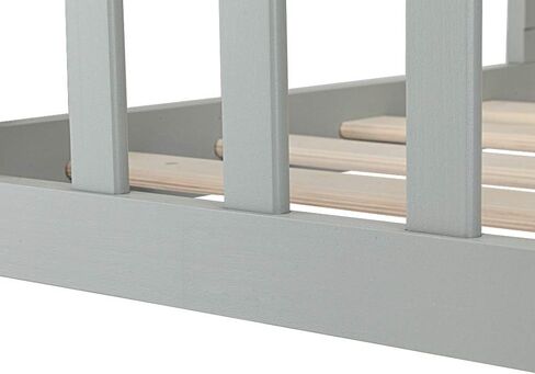 Volowoo Bed Frame for Girls & Boys, Classic Wood Bed Frame w/Safety Guardrail, Low to Floor Design, Wooden Slat Support, Fits Full Size Crib Mattress, Bedroom Furniture for Boys & Girls (White) in Kuwait