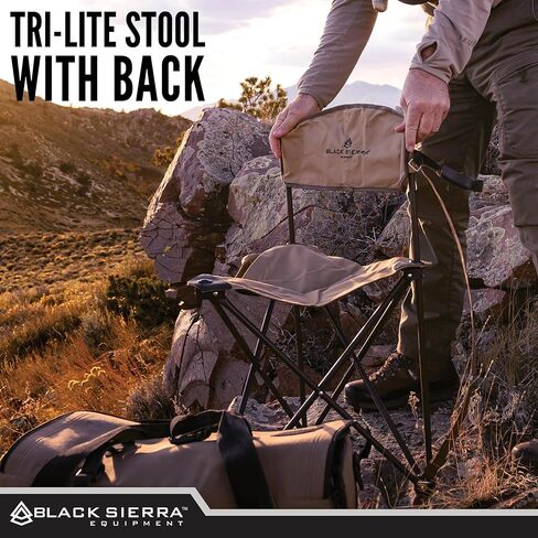 Black Sierra XL Tripod Hunting Stool w/Backrest, Lightweight Portable Fishing Chair w/Cupholder and Carry Strap, Supports 225 Lbs, Portable Outdoor Chair for Hunting, Camping, Travel, Hiking in Kuwait