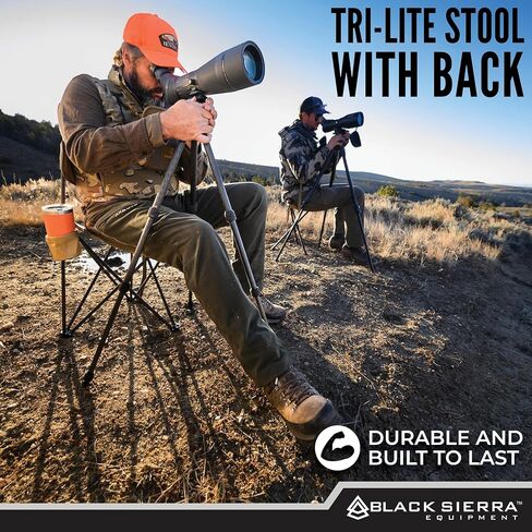 Black Sierra XL Tripod Hunting Stool w/Backrest, Lightweight Portable Fishing Chair w/Cupholder and Carry Strap, Supports 225 Lbs, Portable Outdoor Chair for Hunting, Camping, Travel, Hiking in Kuwait
