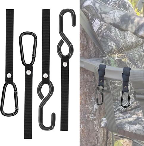 4 Pack Treestand Strap Hooks Heavy Duty Hanging Hooks for Treestand Platform Saddle, Hunting Treestands Strap Gear Hangers, Easy Installation Metal Tree Stand Seat Hangers Accessory in Saudi Arabia