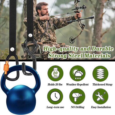 4 Pack Treestand Strap Hooks Heavy Duty Hanging Hooks for Treestand Platform Saddle, Hunting Treestands Strap Gear Hangers, Easy Installation Metal Tree Stand Seat Hangers Accessory in Saudi Arabia