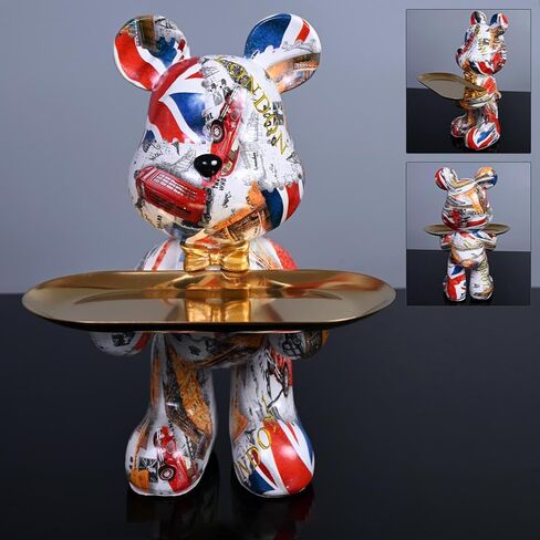 Bear Statue Resin Tray Sculpture for Home and Office Decor, Suitable for Table, Desktop, Shelves and Cabinet (Black-Gold) in Saudi Arabia