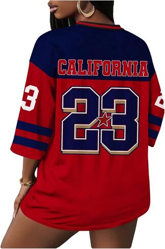Floerns Women's Plus Size Y2k Number Jersey Shirts V Neck Streetwear Tee Tops in Saudi Arabia