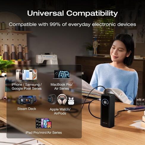 EF ECOFLOW Rapid Power Bank 25,000mAh, 170W Portable Charger with Dual 140W USB-C Ports for Multi-Device Charging, Smart TFT Screen, Compatible with iPhone 17/16/15/14, Samsung, Laptop (Black) in Saudi Arabia