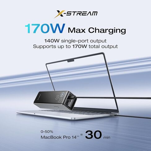 بنك الطاقة السريع EF ECOFLOW بسعة 25,000 مللي أمبير في الساعة، شاحن محمول بقدرة 170 وات مع منافذ USB-C مزدوجة بقدرة 140 وات لشحن الأجهزة المتعددة، شاشة TFT ذكية، متوافق مع iPhone 17/16/15/14 وSamsung والكمبيوتر المحمول (أسود) in Kuwait