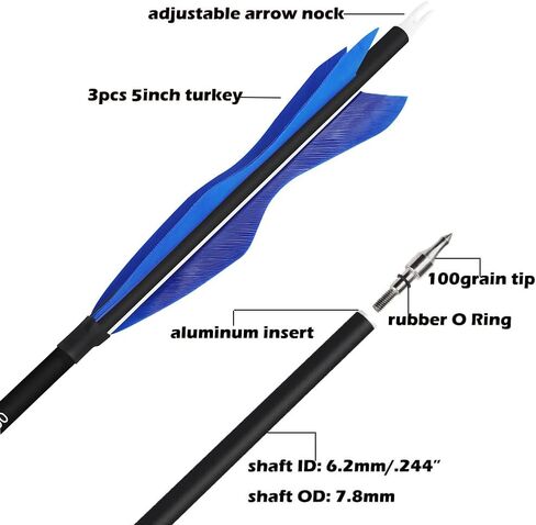 wolfman 31" Carbon Arrows Archery Hunting Arrows Targeting Practice Arrows with 5" Turkey Feathers Spine 500 for Recurve Bow and Compound Bow 6/12pcs in Saudi Arabia