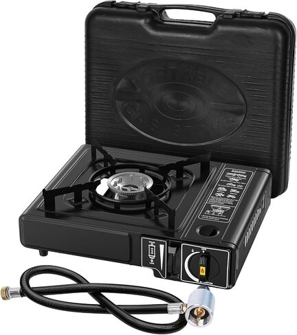 7800 BTU Dual Fuel Camp Stove, Butane or Propane Portable Stove for Camping, Lightweight Portable Camping Stove, Propane Adapter Hose and Carrying Case Included in Saudi Arabia