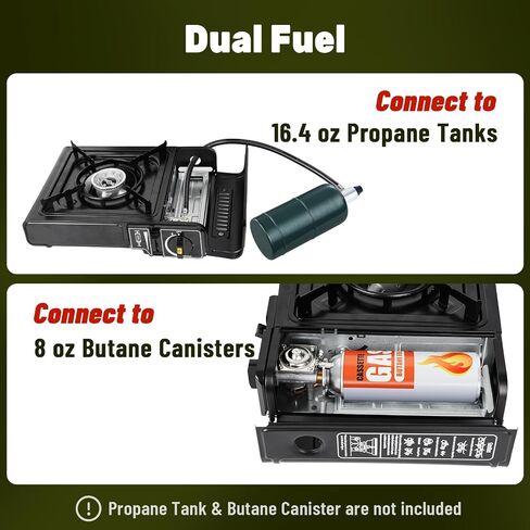 7800 BTU Dual Fuel Camp Stove, Butane or Propane Portable Stove for Camping, Lightweight Portable Camping Stove, Propane Adapter Hose and Carrying Case Included in Saudi Arabia