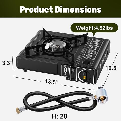 7800 BTU Dual Fuel Camp Stove, Butane or Propane Portable Stove for Camping, Lightweight Portable Camping Stove, Propane Adapter Hose and Carrying Case Included in Saudi Arabia