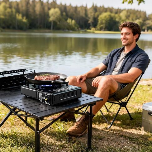 7800 BTU Dual Fuel Camp Stove, Butane or Propane Portable Stove for Camping, Lightweight Portable Camping Stove, Propane Adapter Hose and Carrying Case Included in Saudi Arabia